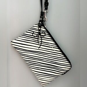 COACH BLEECKER Black & White Striped Wristlet with Added Bow Charm